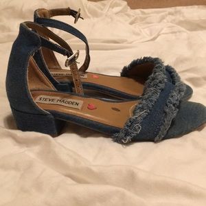 Denim mini heel girls shoes